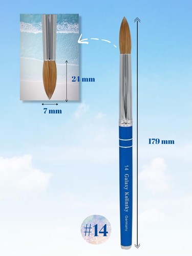 Galaxy 100% real Kolinsky Acrylic Nail Brush Round size 8 10 12 14 16 18 20 22 - Picture 10 of 18