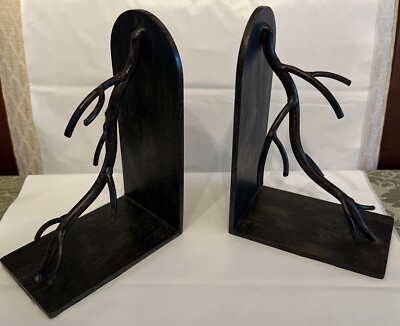 Metal/cast iron tree branch book ends, heavy, Sculpted