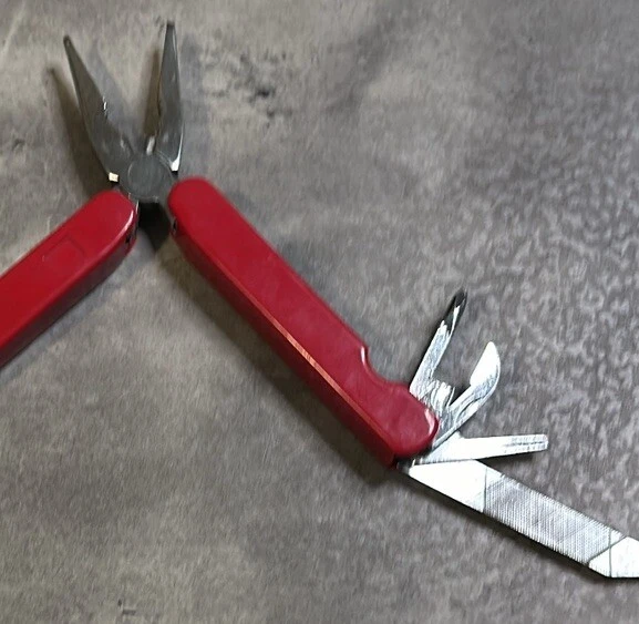 Multi Tool 9-1 Red Vintage With Case Pliers Folding Bottle Opener File Knife