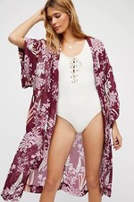 Free People Intimately If You Say So Floral Kimono Coverup Burgundy Size Small