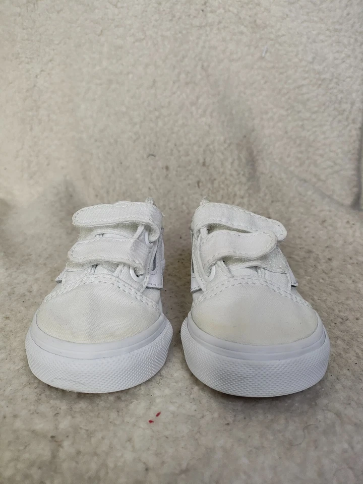 Vans Old Skool V Zapatillas Bebé 4 Blanco Lona Gancho Lazo Cómodo Zapatos Activos Foto 2 de 4