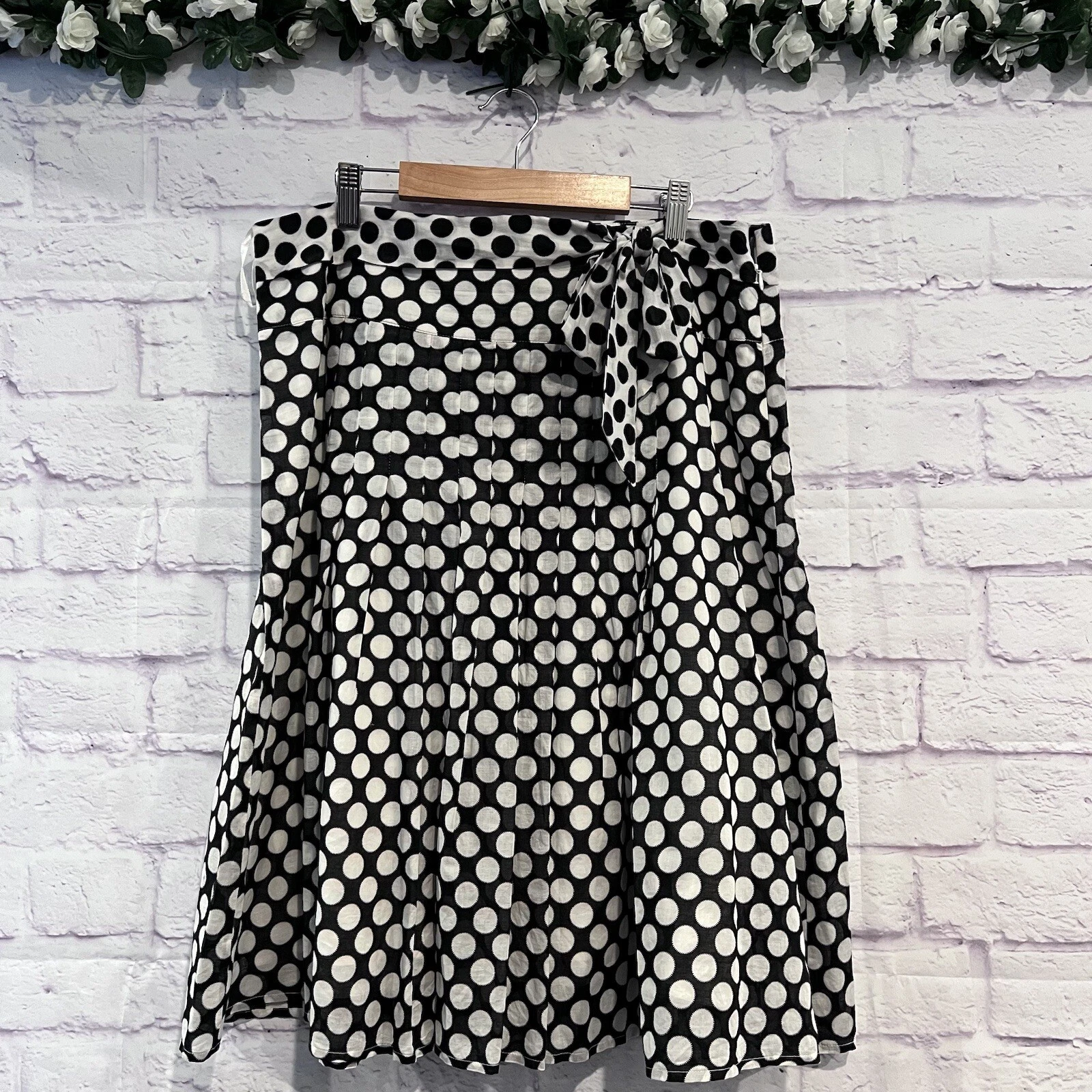 Alfani Size 10 Cotton A-Line Skirt Polka Dot Skirt Lined Pleated Career Office
