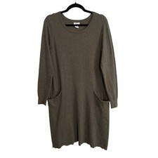 Sundance Olive Green Cotton Silk Blend Long Sleeve Sweater Dress with Pockets S