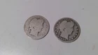 2 Silver Barber Quarters 25C- Lowball, Heavily Worn, 1900's + 1902? coins us