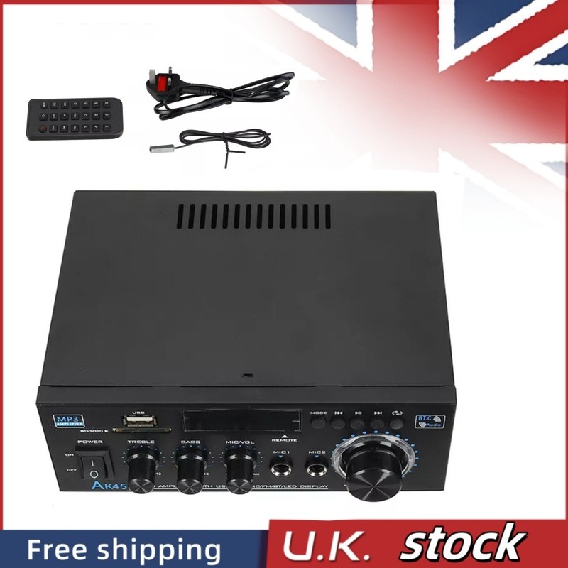 Bluetooth 5.0 Power Amplifier Stereo Amplifier Audio AMP Car&Home Black AK-45~~