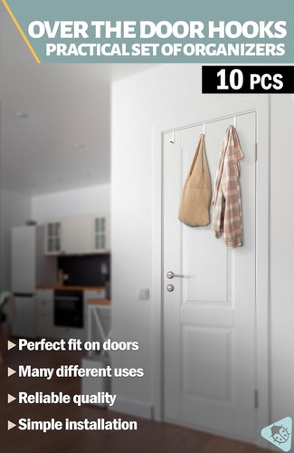 10er Set Haken über der Tür - weiß Kleiderbügel, 2-seitiger Handtuchhalter passend für 1 3 - Bild 3 von 6