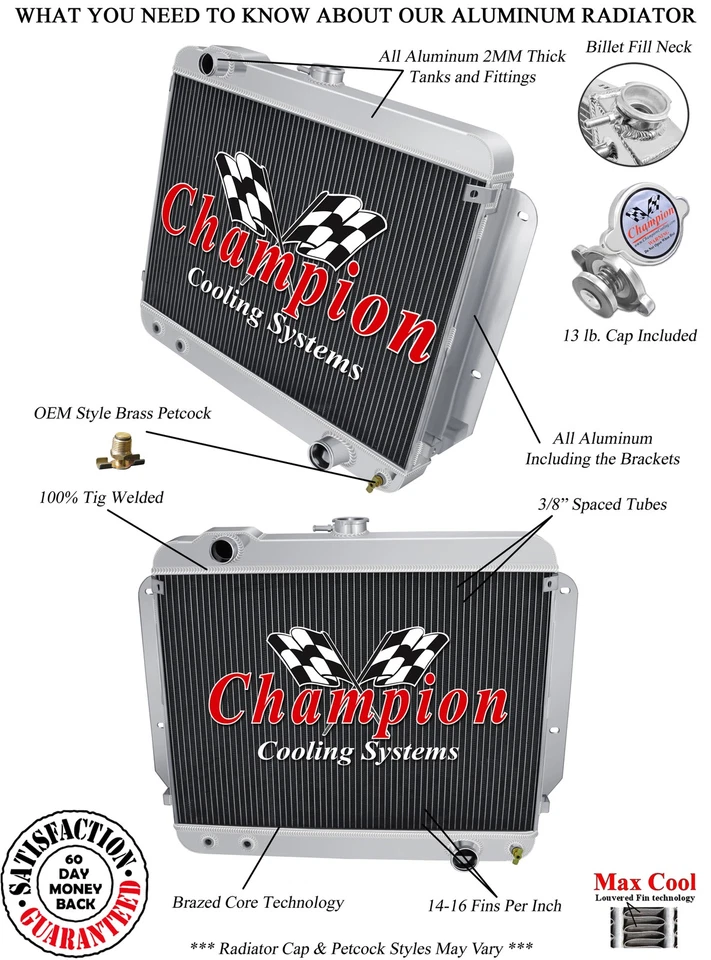 Radiador Eagle Champion 3 filas todo aluminio para Chevrolet Bel Air 1969 1970 aire acondicionado Foto 3 de 4