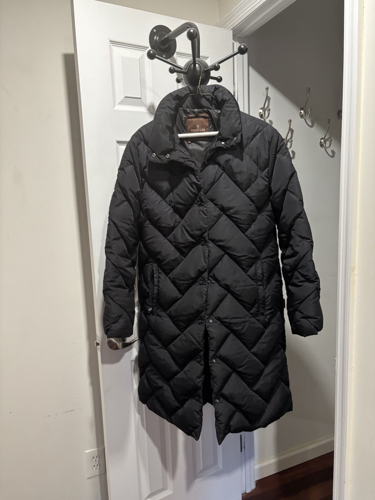 Vintage Moncler Sz 1 Black Puffer Coat Stand Up  Collar Side zip Pockets