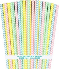 Pastel Chevron Paper Straws - Easter Straws - 100 Pack Pink, Light Blue, Yellow,