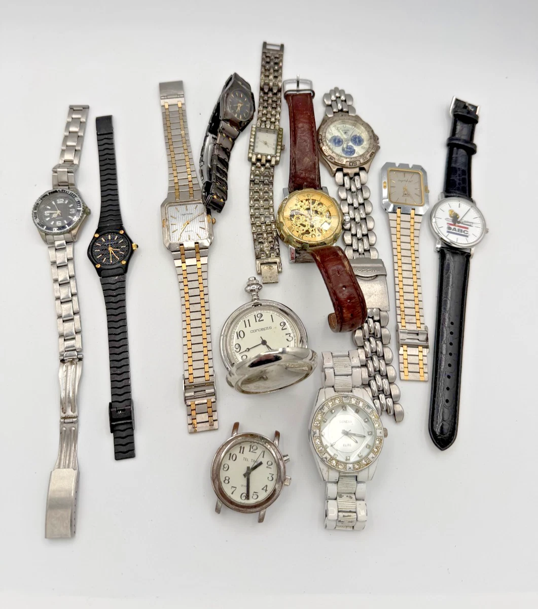 Fossil Geneva Relic Assorted Wristwatch Lot Untested Bands Repair Parts Quartz 89 Watches Parts/Repair Scrap Fossil Geneva Relic Timex  main image 3