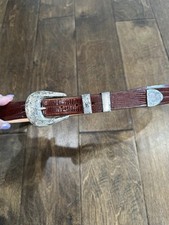 James Reid Ltd Vintage Brown Lizard Belt with Sterling Silver Buckle 36  