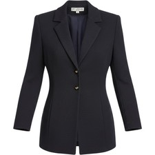 St. John Basics Jacket Blazer Women's Size 2 Navy Blue Knit Classic Formal EUC