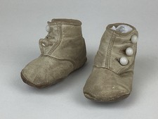 Antique Boots Shoes Baby Child Doll Leather Off White Leather Side Buttons