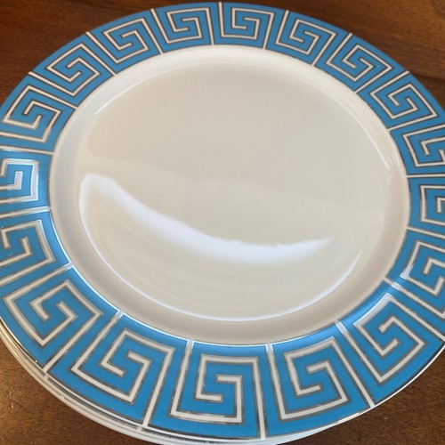Set Of 4 Jonathan Adler Greek Key Blue & White Porcelain Plates 11.5" Turquoise - Picture 7 of 11