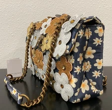 Kurt Geiger Medium Kensington 3D Flowers Recycled Fabric Leather Trims 10"x7"x3"