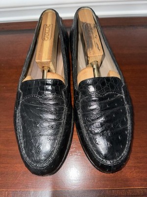 BALLY, MEN'S DESIGNER, BLACK OSTRICH, ITALIAN, LUXURY DRESS LOAFERS    Size: 7.5