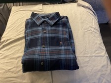 Izod Flannel Button Down Shirt 2XL XXL Men Plaid Blue Burgundy Long Sleeve EUC