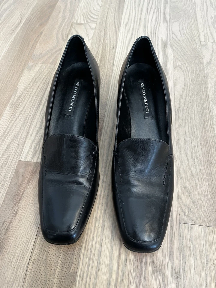 Mocasines italianos Sesto Meucci negros, cuero suave mantecoso, para mujer talla 9 estrechos Foto 3 de 4