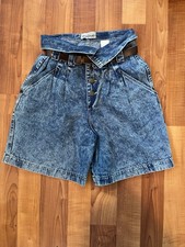 Vintage Acid Wash Denim Shorts w/ Leather Belt Size 30