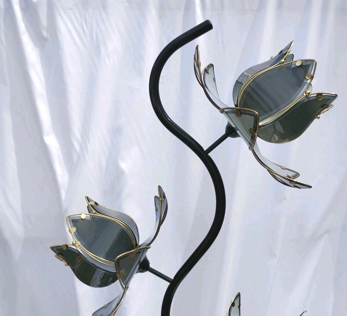 VTG HOLLYWOOD REGENCY BLACK LOTUS FLOOR LAMP 4 LIGHT 3 WAY 69