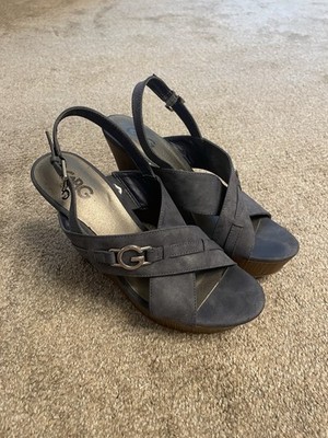 GBG Los Angeles GUESS Blue Denim Color Sling Back Wedge Sandals Size 10M