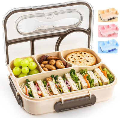 Caja Bento 4 Compartimentos BPA-Free Antigolpes Apta Lavavajillas 50oz, Nuevo