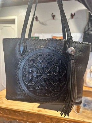 Brighton Black Leather Medallion Tote Handbag