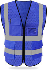 High Visibility Mesh Safety Reflective Vest with Pockets and Zipper