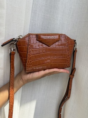 Givenchy Nano Antigona Brown Croc Embossed Crossbody Bag w/ Dust Bag