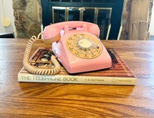 Vintage ITT WORKING Rotary Dial Phone, Pink and Tan Landline Telephone