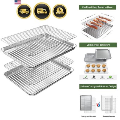 Baking Sheet with Rack Set 2 Pans + 2 Racks, Stainless Steel Cookie Sheet wit...