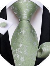 Mens Tie Set Silk Solid Paisley Necktie and Pocket Square Cufflinks Classic Form