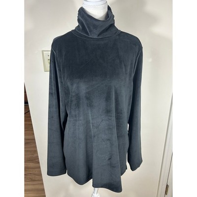 IMAN Global Chic Black Velvet Ruched Turtleneck Top Womens L Chic L/S Minimalist