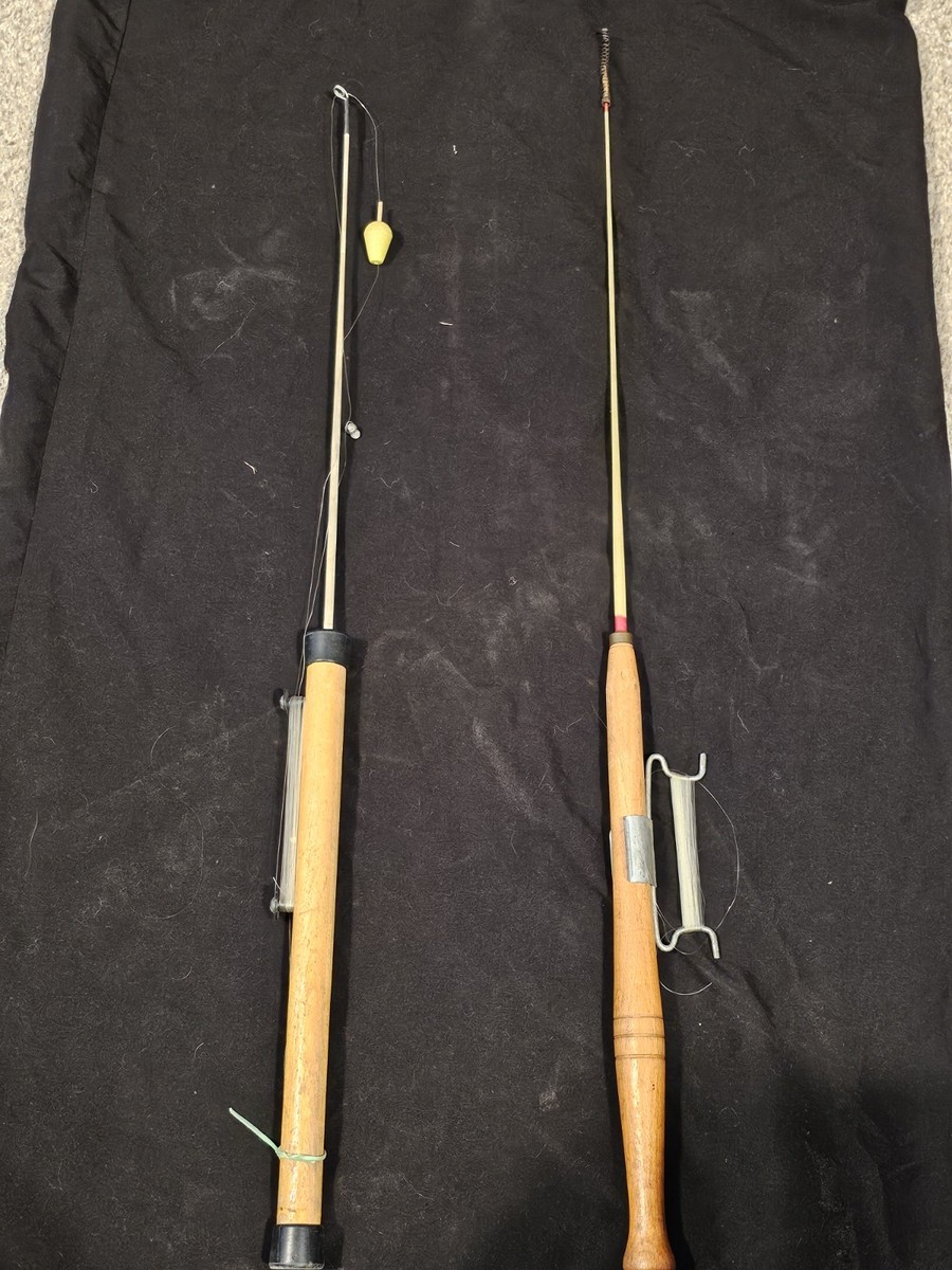 Pair Vintage Wooden Ice Fishing Rods Primitive Jigging Sticks