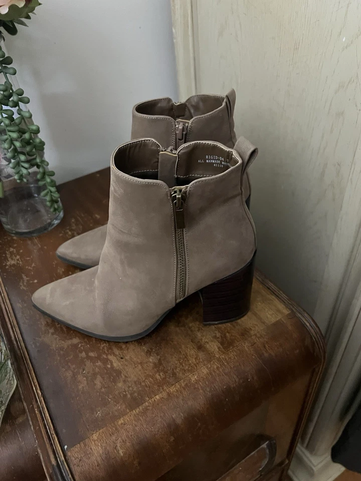 BAMBOO Botines Mujer 8M Tostado Imitación Cuero Cremallera Informal Botín Tacón Bloque Foto 2 de 4