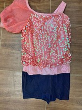 Dance Costume Large Child Coral AWCT V1686 Jazz Sequin Unitard