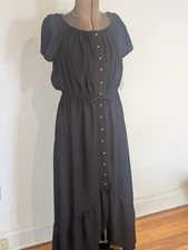 Indigo Rose Women Peasant Hi-Lo Dress Size 1X Button Ruffle Hem Dark Cottage