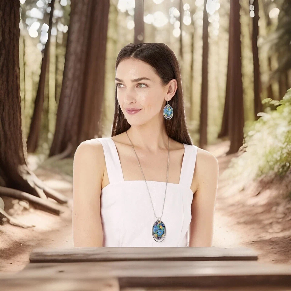 NUEVO Conjunto de Pendientes Brighton THE BOTANICAL Collar Plata Azul Esmalte $156 con CAJA Foto 2 de 4