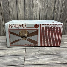 Vintage Bahama 42" Ceiling Fan Antique Brass 4 Medium Oak Finish Blades