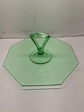 Vintage Green Depression Glass Uranium Glass 1930s Octagon Serving Dish 10¾ Tray