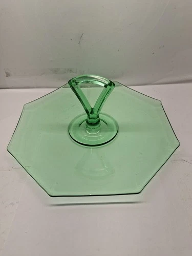 Vintage Green Depression Glass Uranium Glass 1930s Octagon Serving Dish 10¾ Tray