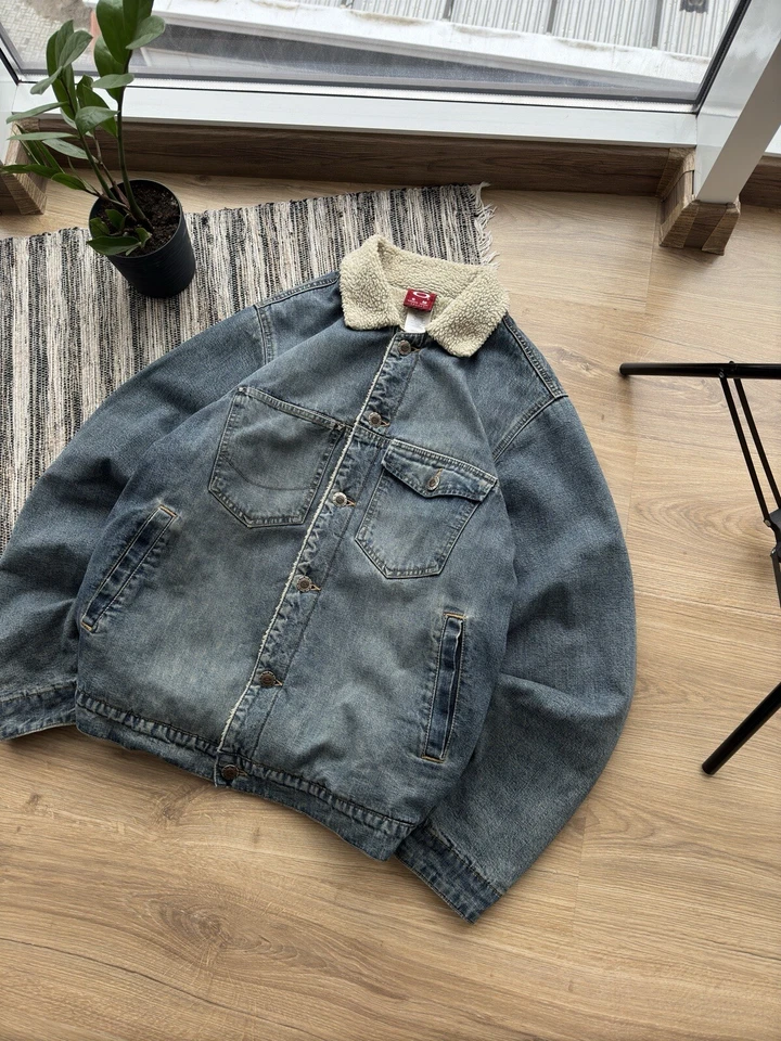 Oakley Software Vintage 90s Sherpa Y2K Denim Button Up Jacket Size S-M red label - Image 2 of 4