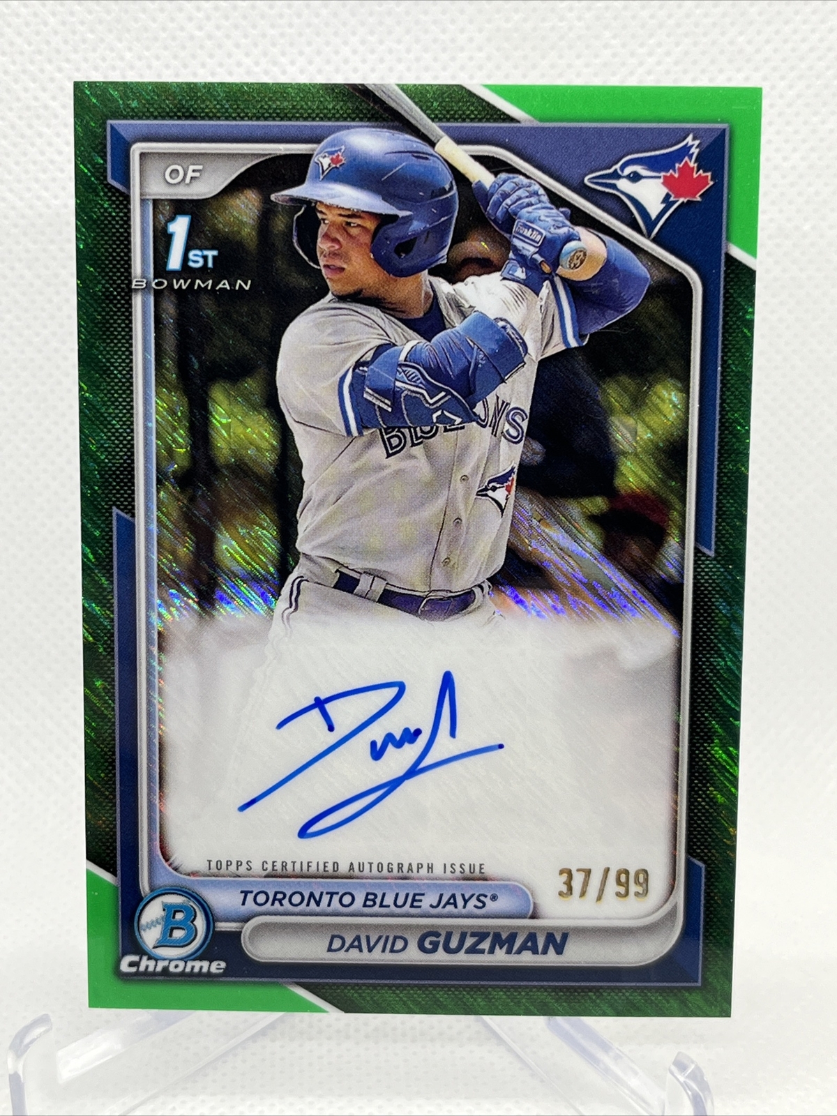 2024 Bowman 1st David Guzman Chrome Prospect Auto Green Shimmer #37/99 Blue Jays