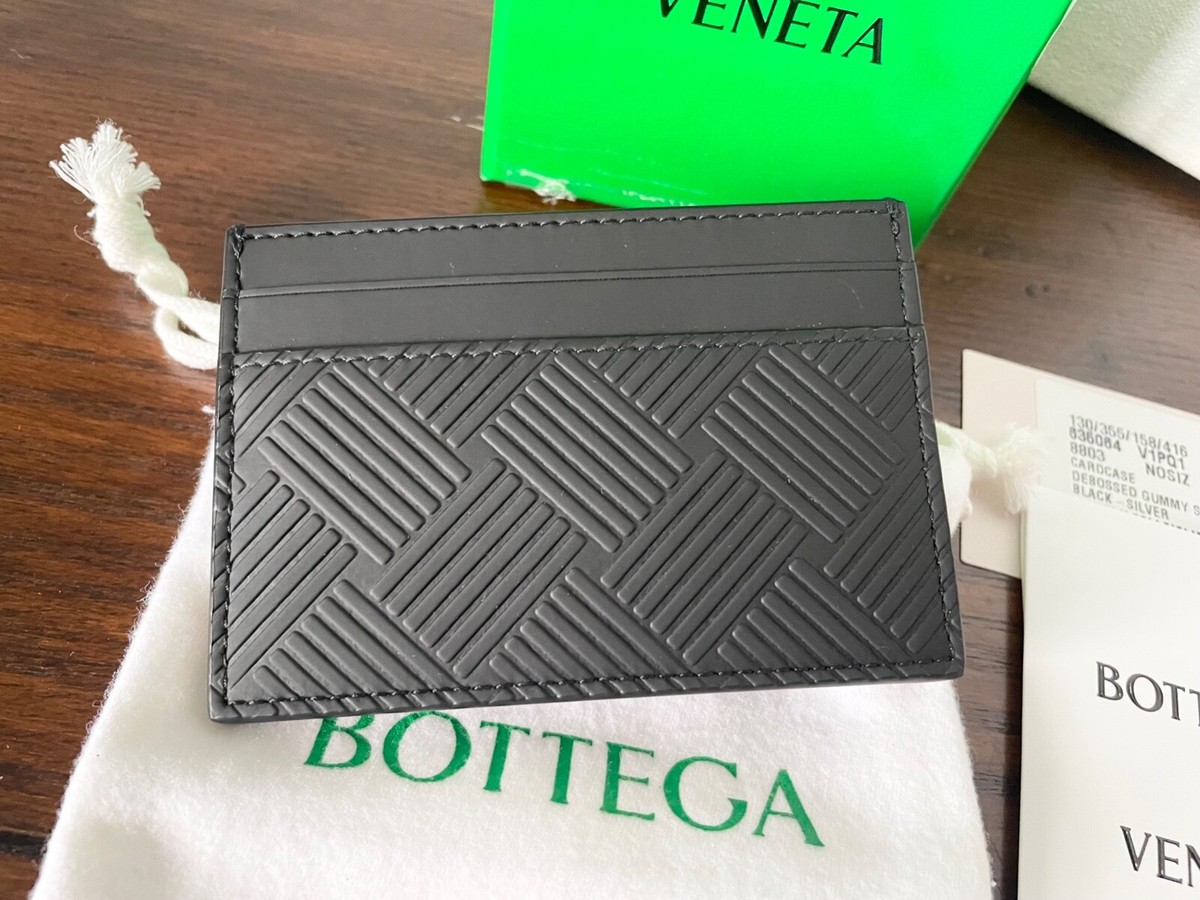 Bottega Veneta Card Wallet, 363064, Black Rubber Criss-cross Bottega Veneta Card Wallet, 363064, Black Rubber Criss-cross
