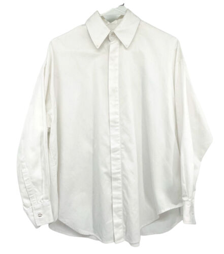 Hania by Anya Cole Celesta Hidden Placket Boyfriend Long Sleeve Shirt White - Zdjęcie 1 z 11