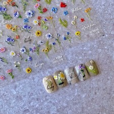 Nagelsticker 3D Selbstklebend - WILDE BLUMEN, Fr&uuml;hling, Bl&auml;tter, Pflanzen