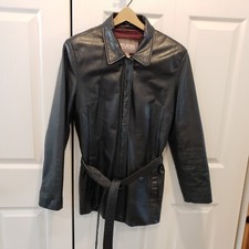 Wilsons Leather Womens Thinsulate Ultra Zip Out Liner Black Jacket Coat Belted M