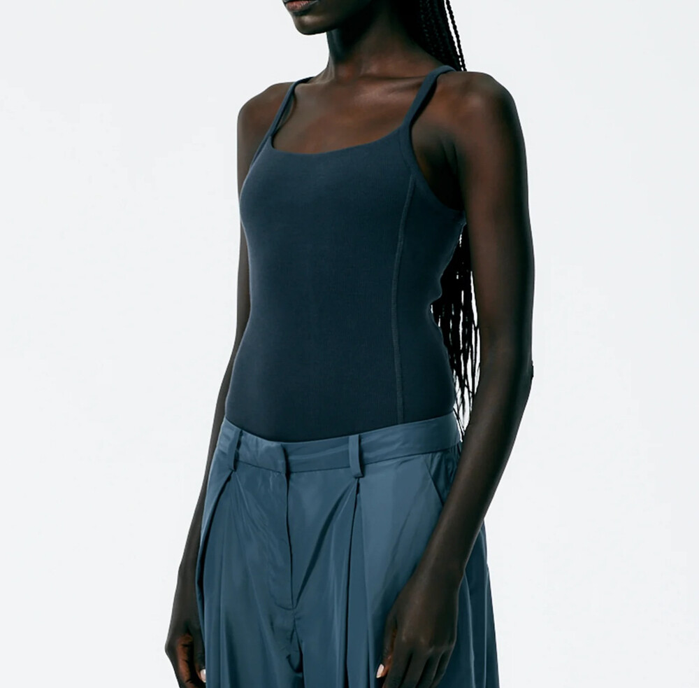 Tibi NWT Ribbed Dark Slate Blue Racerback Bodysuit Top Blouse