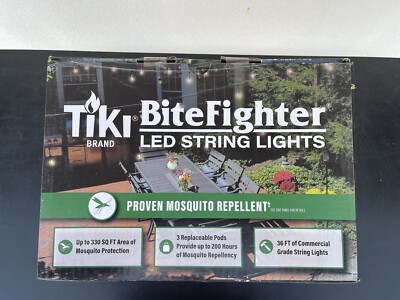 TIKI Bite Fighter 12 LED Bulbs 36 feet of Commercial Grade String Lights NEW  