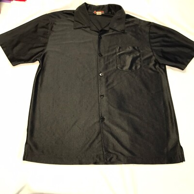 #ad Vtg L BLACK CLUB SHIRT shiny Satin Rave Disco Button Up Men Y2k 90s $17.50